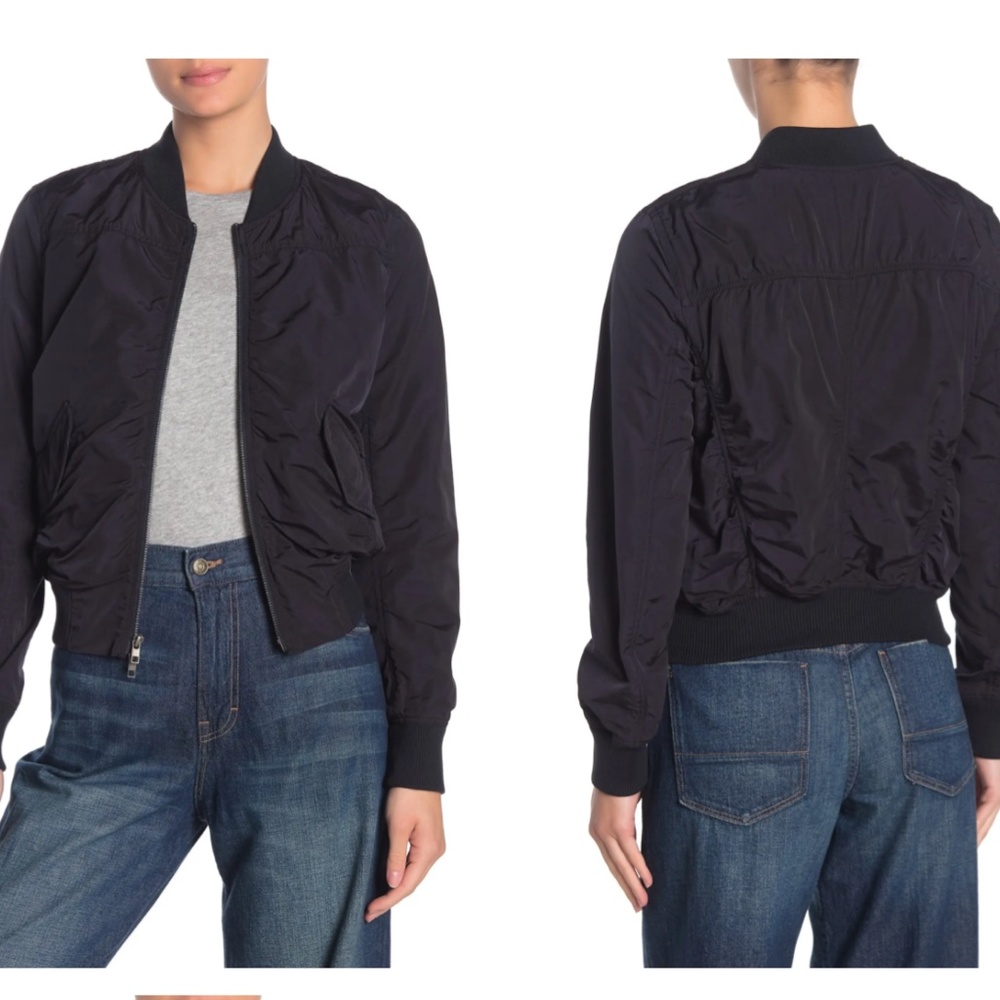 Vince Ruched Bomber Jacket Black